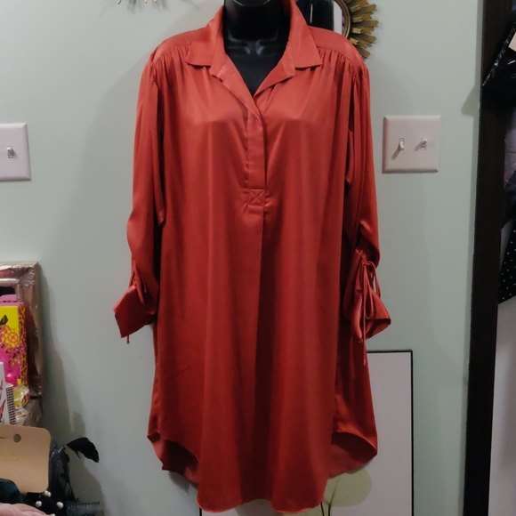 Joan Vass Dresses & Skirts - Joan Vass NY Coral satiny collared shirt dress